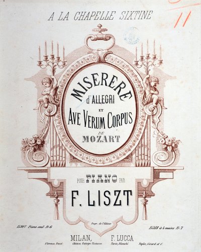 Frontispicio de Miserere de Allegri y Ave verum corpus de Mozart, transcrito por Liszt para piano (1865) de Unknown artist