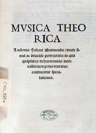 Portada de Musica Theorica de Ludovico Foliani de Unknown artist