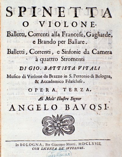 Portada de la partitura musical de Balletti, correnti alla francese opus 3 de Giovanni Battista Vitali de Unknown artist