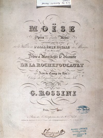 Frontispicio de la partitura musical de Moisés en Egipto de Gioacchino Rossini de Unknown artist