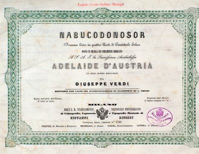Portada de la partitura musical de la ópera Nabucco de Giuseppe Verdi de Unknown artist