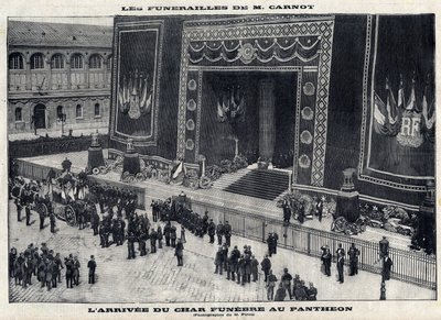 Funeral de Sadi Carnot (1837-1894), ex presidente francés, en el Panteón de París. Llegada del carro fúnebre. Grabado en 