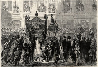Cortejo fúnebre durante las exequias de Gioacchino Rossini (1799-1868) en París. Grabado en “L
