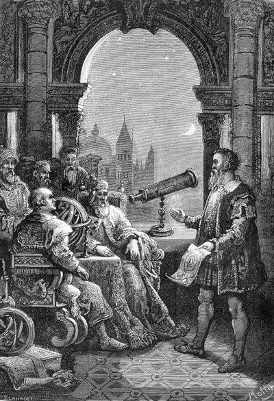 Galileo Galilei presentando el primer bisel astronómico al Dogo de Venecia de Unknown artist