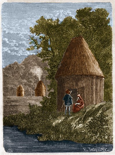Casas galas. Grabado del siglo XIX de Unknown artist