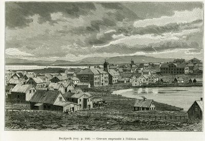 Vista general de Reikiavik. Grabado para ilustrar la historia La nueva expedición del Profesor Nils Adolf Erik (Eric) Barón Nordenskjold (Nordenskiold) (1832-1901) en Groenlandia, por Charles Rabot, en le tour du monde 1886, bajo la dirección de Edouard Ch de Unknown artist