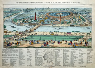 Vista general de la Exposición Mundial de 1867 en París. Al fondo: el parque de la escuela militar del Champ de Mars. Grabado París, Museo Carnavalet de Unknown artist