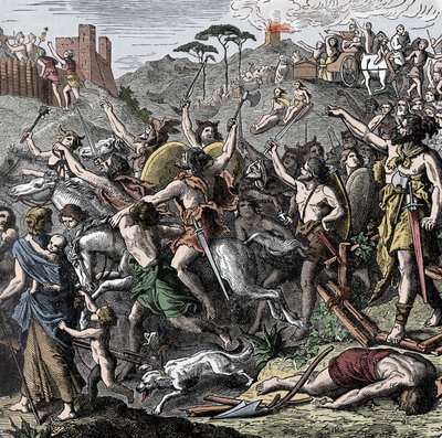 Los vándalos de Genserico en Italia - Genserico (ca. 399-477) rey de los vándalos y su ejército saquean Italia, saqueo de Roma, 455 de Unknown artist