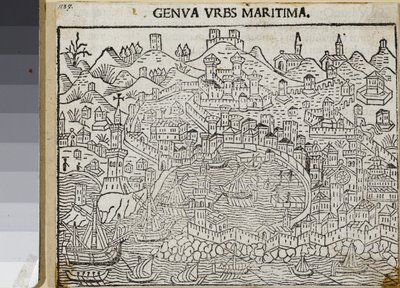 Genua urbs maritima, Del "Supplementum chronicarum", de Jacopo Filippo Foresti, Venecia 1486 (xilografía) de Unknown artist