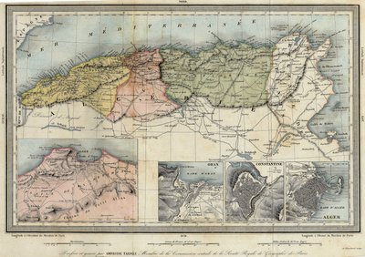Mapa geográfico de Argelia y detalles de las provincias de Argel, Orán y Constantina, realizado por Amboise Tardieu de Unknown artist