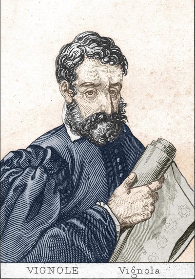 Giacomo Barozzi, llamado il Vignola, en francés, Le Vignole, sosteniendo un plano. de Unknown artist