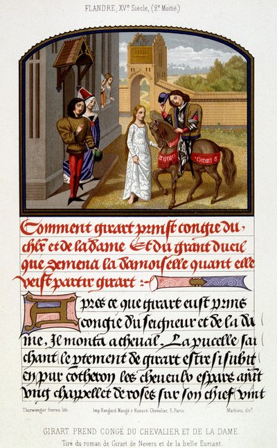 Girart se despide del caballero y la dama - facsímil de una iluminación del siglo XV de Unknown artist