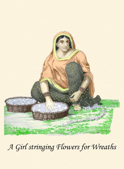 Niña ensartando flores para - Corona de flores de Unknown Artist