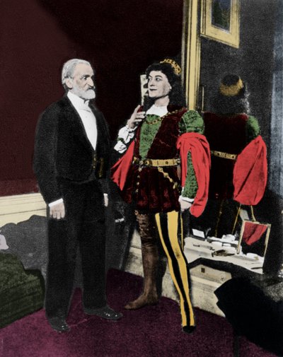 Giuseppe Verdi y Victor Maurel (en Iago) en febrero de 1887 en la Scala de Milán después del estreno de Otello de Unknown artist