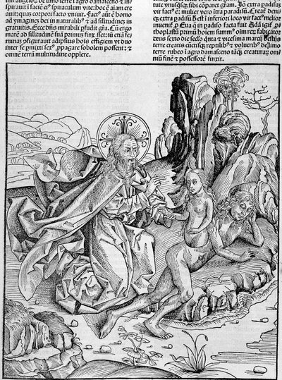 Dios da a luz a Eva del muslo de Adán - en 