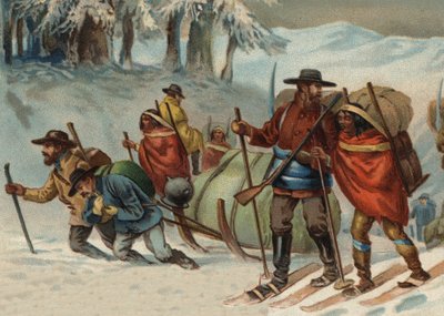 Buscadores de oro en ruta hacia Klondike, Alaska en el siglo XIX de Unknown artist