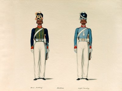 Golundauz, Artillería a Caballo de Madrás; y Sowar, Caballería Ligera de Madrás, c.1835 de Unknown