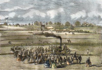 Gran Bretaña: Agricultura, escena de arado. Arado de vapor Boydell cerca de Louth en 1854 de Unknown artist
