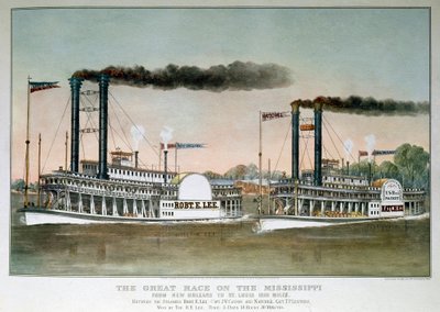 Gran carrera de barcos de vapor en el río Misisipi, de Nueva Orleans a San Luis de Unknown artist