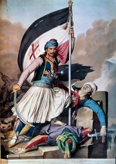 Guerra de Independencia Griega contra el Imperio Otomano: la bandera se levanta en Salona de Unknown artist