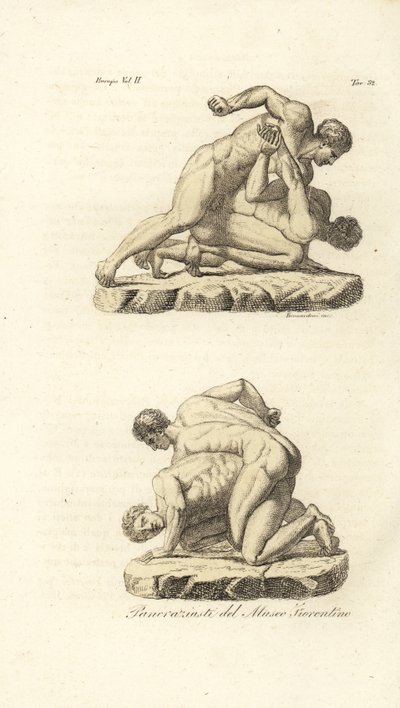 Atletas griegos compitiendo en el arte marcial del Pankration de Unknown artist