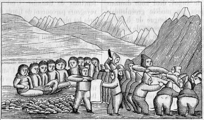 Exposición de Groenlandia en la Sociedad de Geografía, París: Facsímil de un dibujo de tumba por esquimales. Grabado en “La Nature: revue des sciences et de leurs aplicaciones aux arts et a l