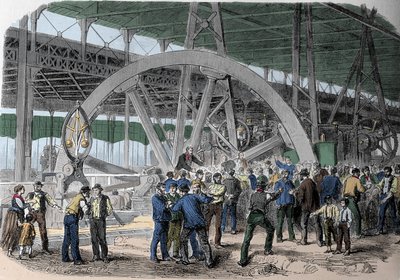 Huelga de Le Creusot. Una conciliación de trabajadores en los talleres, en el momento del pago. Siglo XIX de Unknown artist