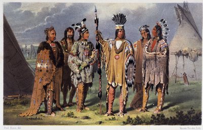 Grupo de seis jefes indios - en "Wandering of an artist among the indians of north america" por Paul Kane, Longmans & Roberts, Londres de Unknown artist