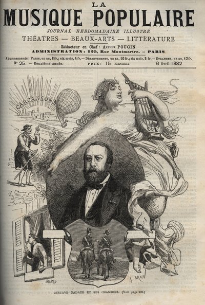 Gustave Nadaud (1820-1893), compositor francés y sus canciones - grabado en 