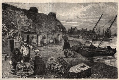 Habitaciones de los pescadores en Concarneau - Finisterre - Bretaña. Grabado en 