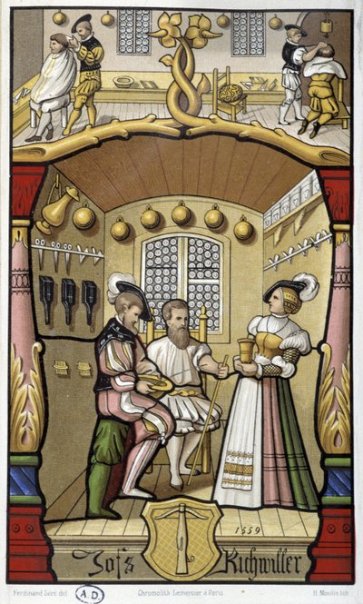 Escenas de peluquero y barbero - facsímil de una miniatura de 1559 de Unknown artist