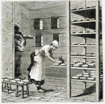 Haloir (o secador) para la fabricación de queso camembert - en "Las maravillas de la industria" por Louis Figuier de Unknown artist