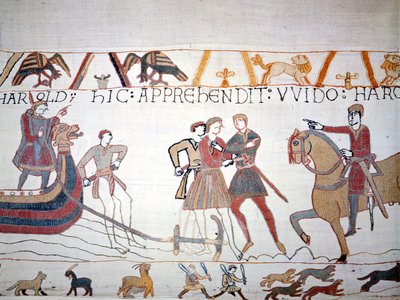 Haroldo II (1022-1066) desembarcó en Normandía donde fue capturado por Guillermo I el Conquistador (1027-1087). Tapiz de Bayeux, conocido como Bordado de la Reina Matilde. de Unknown artist