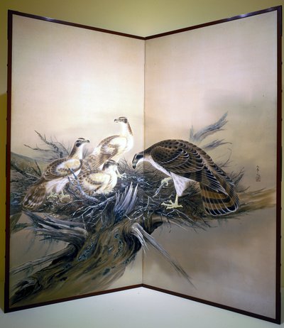 Hawks, Nest And Broken Tree (tinta y colores sobre seda) de Unknown artist