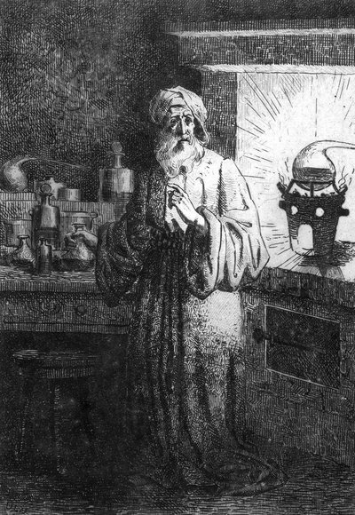 Hennig Brand o Hennig Brandt, alquimista alemán descubriendo el fósforo. de Unknown artist