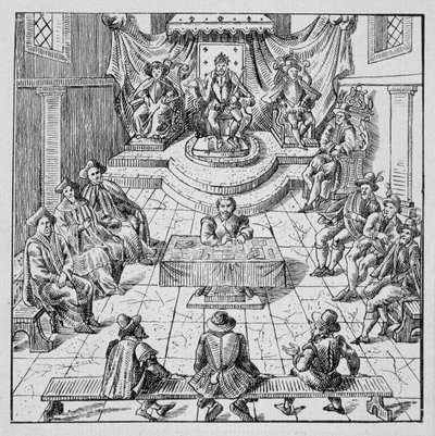 Enrique III (1551 - 1589) celebrando los Estados Generales en Blois en 1576 - en Colección de 39 figuras que representan las calamidades de Francia de 1562 a 1586; Louis Perrin imprimerie de Unknown artist