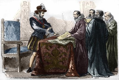 Enrique IV (1553-1610) firmando el Edicto de Nantes el 13 de abril de 1598 de Unknown artist