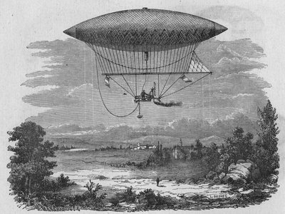 Henry Giffard probando un aerostato de vapor de 44 metros de largo. En “Álbum de la Ciencia”, Éditions Jouvet. de Unknown artist