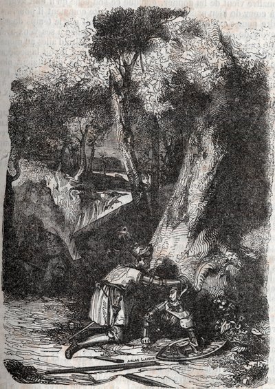 Hermonides derribado y rescatado por Zerbin - grabado de 1851 de 