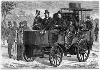 Coche de vapor de alta velocidad (mancelle) por Amédée Ernest Bollée (1844-1917). Grabado en “La Nature” de Unknown artist