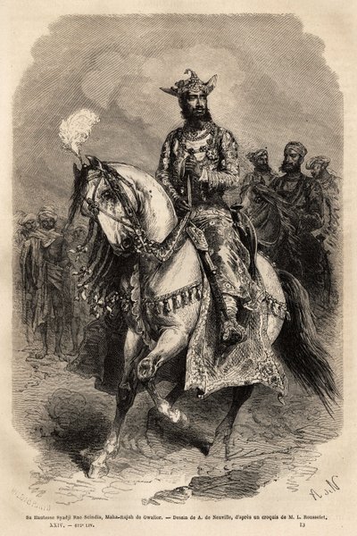 Su Alteza Syadji Rao Scindia (1846-1886), Maharajá de Gwalior (actual Madhya Pradesh). Grabado para ilustrar 