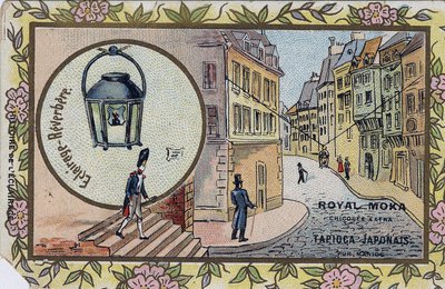 Historia de la iluminación: Iluminación de farolas. Cromolitografía envolviendo la chicoria Royal Moka de Unknown artist