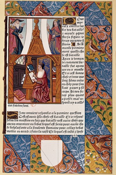 Historia de la impresión: el editor Antoine Verard (? -1513) componiendo su libro. De un manuscrito de 1494 de Unknown artist