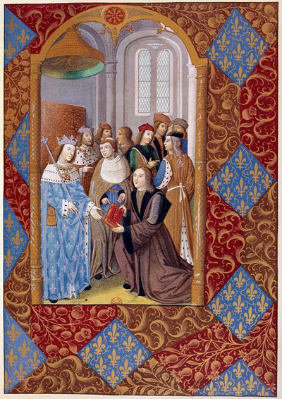 Historia de la impresión: el editor Antoine Verard (? -1513) presenta su libro al rey Carlos VIII. De un manuscrito de 1494 de Unknown artist