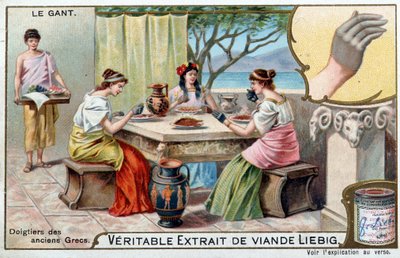 Historia del guante: los dedos de los antiguos griegos - cromolitografía de Liebig de Unknown artist