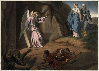 Santas mujeres visitando a Cristo en la tumba (grabado anónimo del siglo XIX) de Unknown artist
