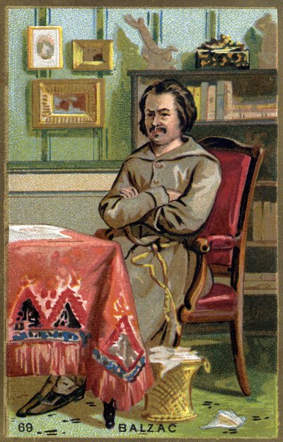 Honoré de Balzac (1799 - 1850) en su oficina. Cromolitografía del siglo XIX de Unknown artist