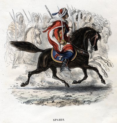 Spahis a caballo. Grabado de 1844 de Unknown artist