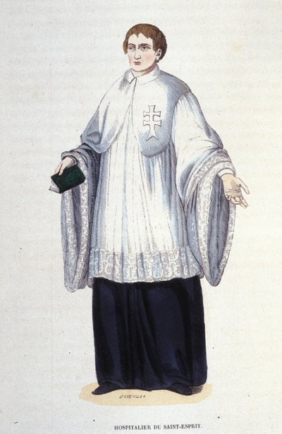 Hospitalario de la Orden Militar y Religiosa del Espíritu Santo (Orden del Espíritu Santo) fundada por Enrique III en 1578. Grabado del siglo XIX. Colección privada, Milán. de Unknown artist