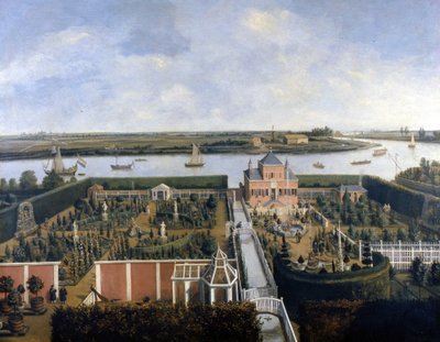 Casa en la orilla de un río. Ilustración del siglo XVII. Museo Histórico de Ámsterdam. de Unknown artist